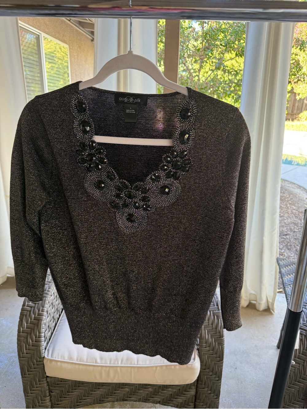 august silk Black Metallic Beaded Scoop Neck Sweater